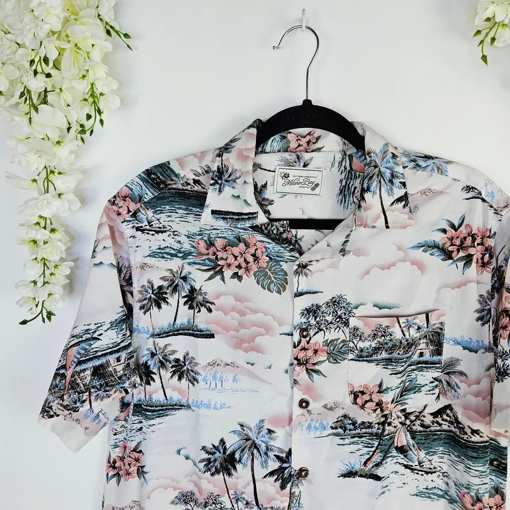 Milano Bay Mens Small Hawaiian Button UP Shirt Tropical Vacation Resort Beach - Picture 6 of 14